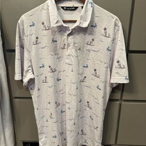 Travis Mathew White Polo with Blue and Purple Print